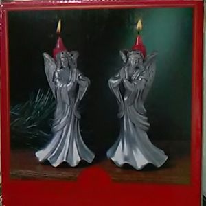 Pewter angel candle holder